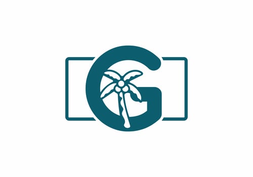 Blue G initial letter with coconut tree vector