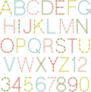hand stitched vector colorful alphabet font