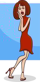 cartoon beautiful woman character in red dress vector