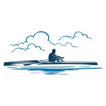 Vector logo illustration of a rower in the sea