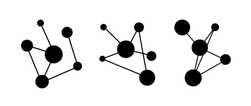 Black White Network Graph Data or Molecule Silhouette Connection for Business or Chemistry Vector Illustration Abstract