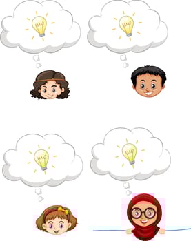 A Set of kids head thinking on white background vector