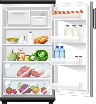 Refrigerator with lots of food vector