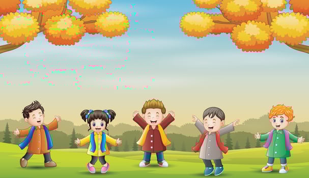 Cute children in the green landscape vector