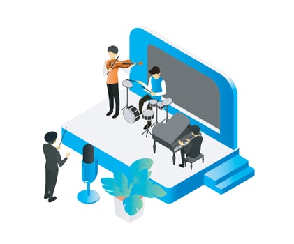 Isometric style illustration about musicians performing music vector