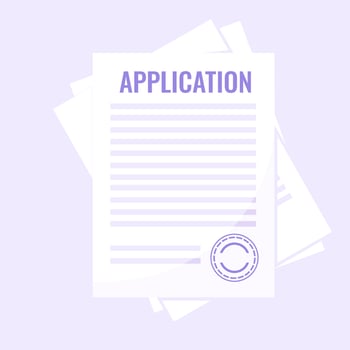 Submit loan application document form flat style design icon sign vector illustration isolated on white background. Complete application or survey document business concept with text.