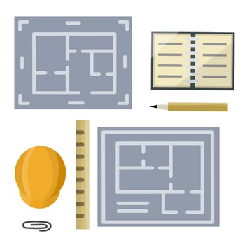 Construction drawing. Blue plan on paper. Blueprint of the house. vector