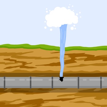 Pipeline in underground. Breakthrough and leaking. Sewage system. vector