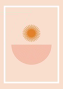 Landscape in a minimalist style, line art. Coast, seascape. Boho decor for prints, posters and interior design. Mid Century modern decor. Vector illustration