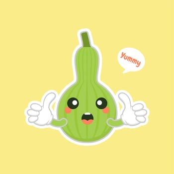 Calabash or Lagenaria siceraria , also known as bottle gourd cartoon character flat design illustration. cute and kawaii calabash gourds plant design. Pear-shaped bottle gourd vector