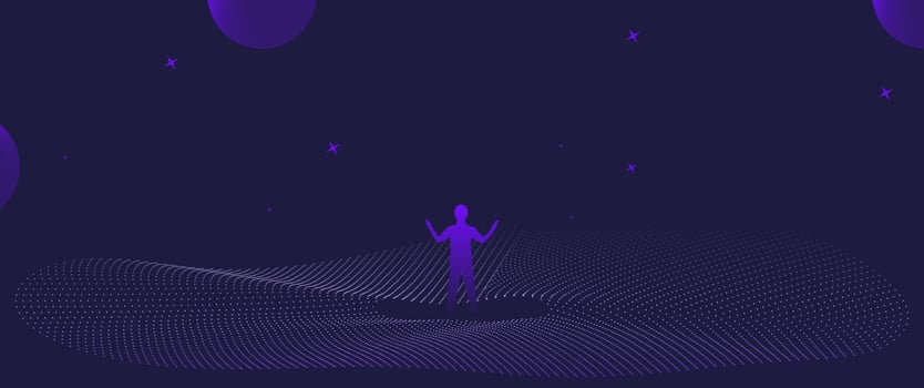Businessman standing silhouette and Digital Contour curve dot and line and wave with wireframe. The concept for metaverse and VR technology vector