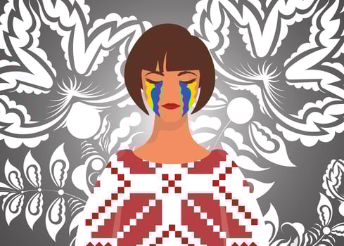 A woman with a flag on her face vector
