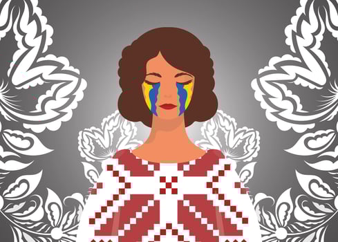 A woman with the flag of romania on her face vector