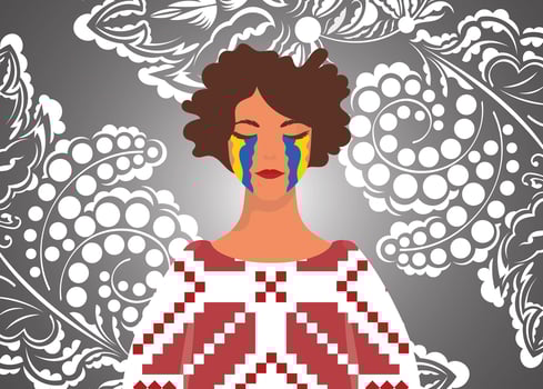 A woman with a flag on her face vector