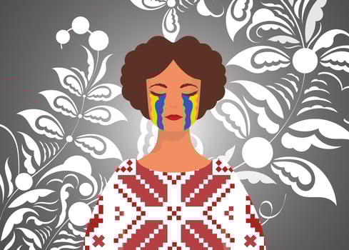 A woman in an ethnic dress with a flag on her face vector