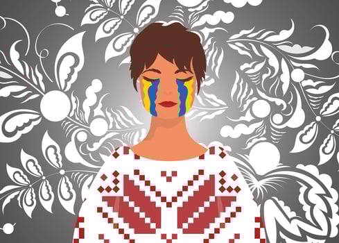 A woman with the flag of romania on her face vector