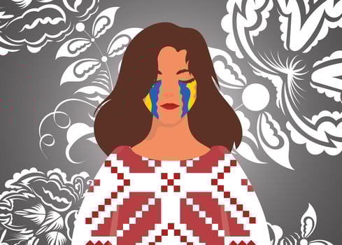 The girl cries with the color of the flag of Ukraine. Pray for Ukraine. Stop war. Flat style. vector
