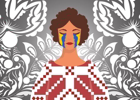 The girl is crying in the stream. Pray for Ukraine. Stop war. . vector