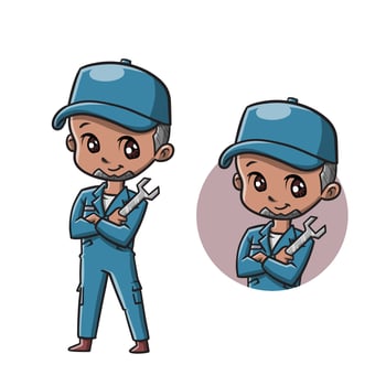 Mechanic Cute Cartoon Character Vector Illustration