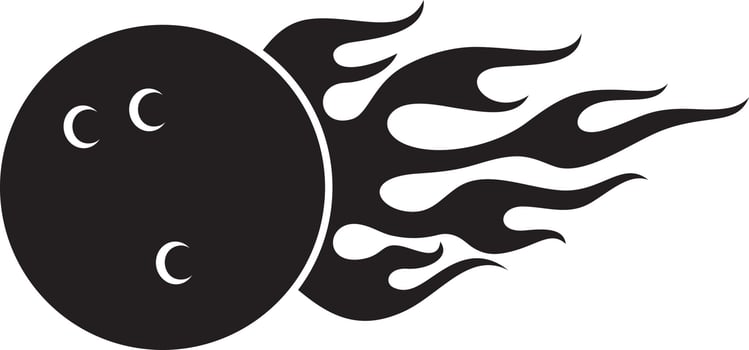 Flaming bowling ball black and white. Vector illustration.