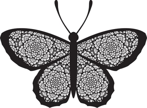 Mandala butterfly black and white. Vector illustration. Boho design.