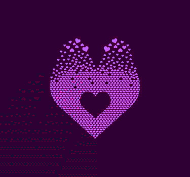 Intertwined heart, pixel dots logo. Symbols of love, celebration and health. Heart sign pixel up. Hearts are filled with a sign of interest. Complementary and integrative pixel movement. vector