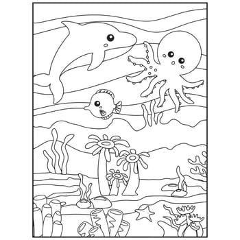 Ocean Animals coloring pages For Kids vector