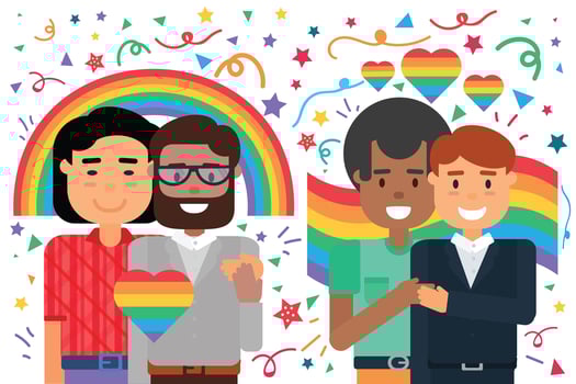 Homosexual male couples happy hug, Lgbt protection vector