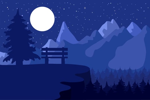 Park bench in the night coniferous forest vector