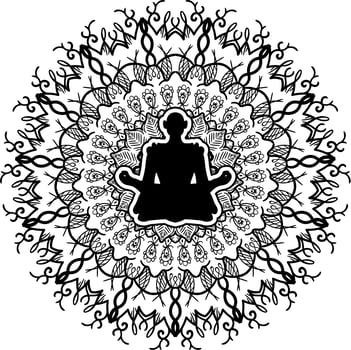 Yoga symbol, monochrome mandala art vector