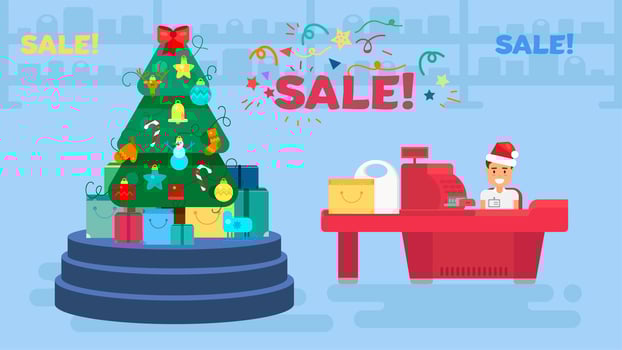 Merry Christmas And New Year In Shop vector
