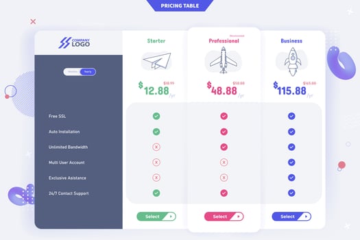 New Modern 3 Plan Pricing Table Template Design vector