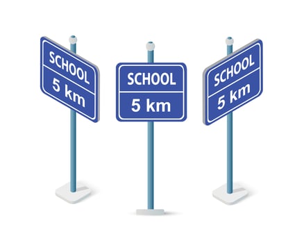 Road signs isometric set street object for highway information traffic direction transportation. Infographic icon for business message symbol concept vector illustration.