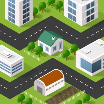 Lifestyle scene urban Isometric 3D illustration of a city vector