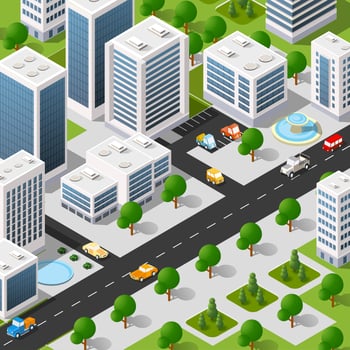 Lifestyle scene urban Isometric 3D illustration of a city vector