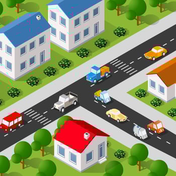 Lifestyle scene urban Isometric 3D illustration of a city vector