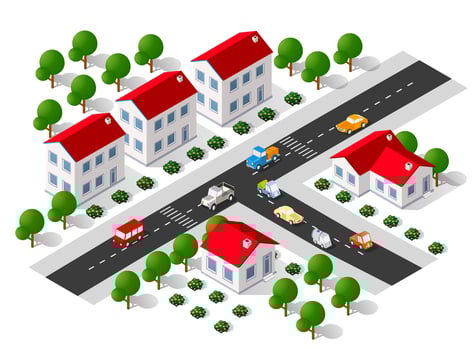 Lifestyle scene urban Isometric 3D illustration of a city vector