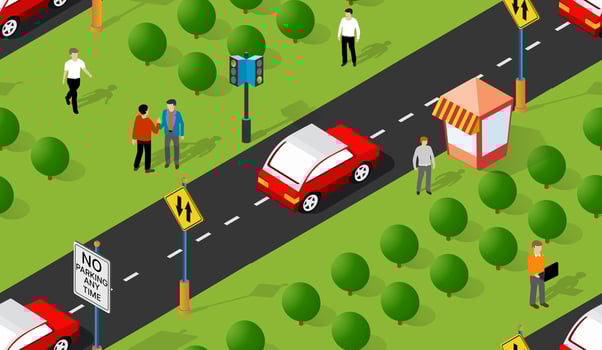 Lifestyle crossroads illustration of the city block with people vector