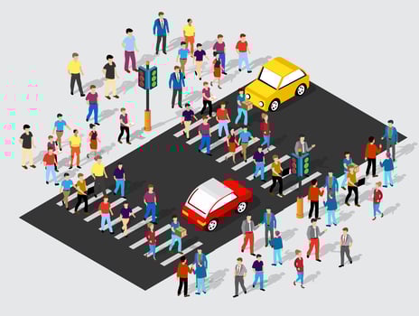 Isometric Street crossroads 3D illustration of the city quarter with streets vector