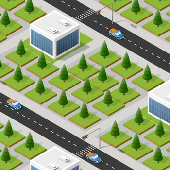 Isometric view of the city. Collection of houses 3D illustration vector