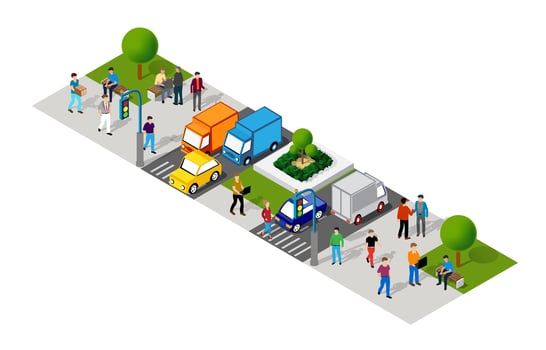 Isometric Street crossroads 3D illustration of the city vector