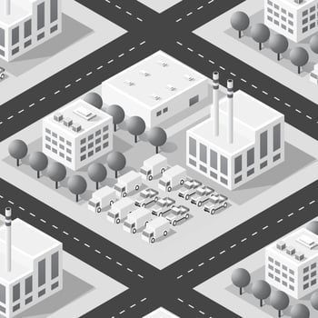 City plant factory industrial isometric urban design elements pattern vector