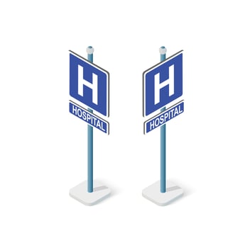 Road signs isometric set street object for highway information traffic direction transportation. vector