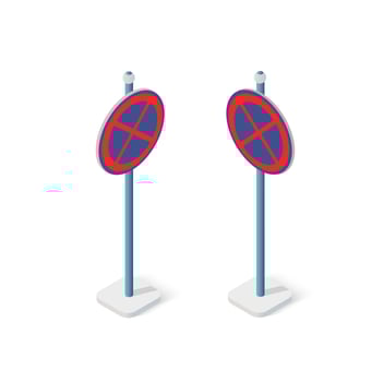 Road signs isometric set street object for highway information traffic direction transportation. vector