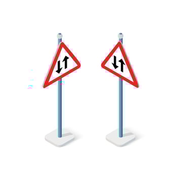 Road signs isometric set street object for highway information traffic direction transportation vector