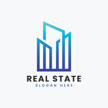 Creative modern abstract real estate logo design, colorful gradient building property real estate bag logo design template vector