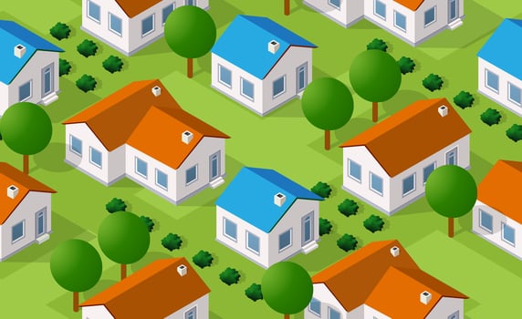 Isometric seamless pattern of countryside vector