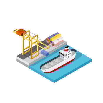 Port cargo ship transport logistics seaport vector template with an isometric illustration