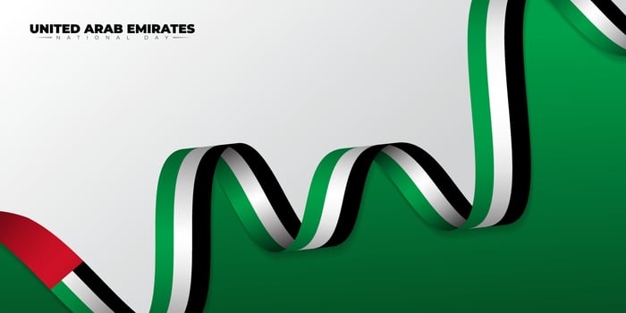 Waving United Arab Emirates Ribbon flag design. United Arab Emirates National day background. vector