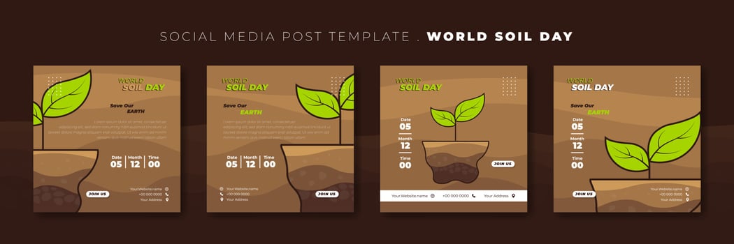 Set of social media post template with Green leaf on soil design. World Soil Day template design. vector